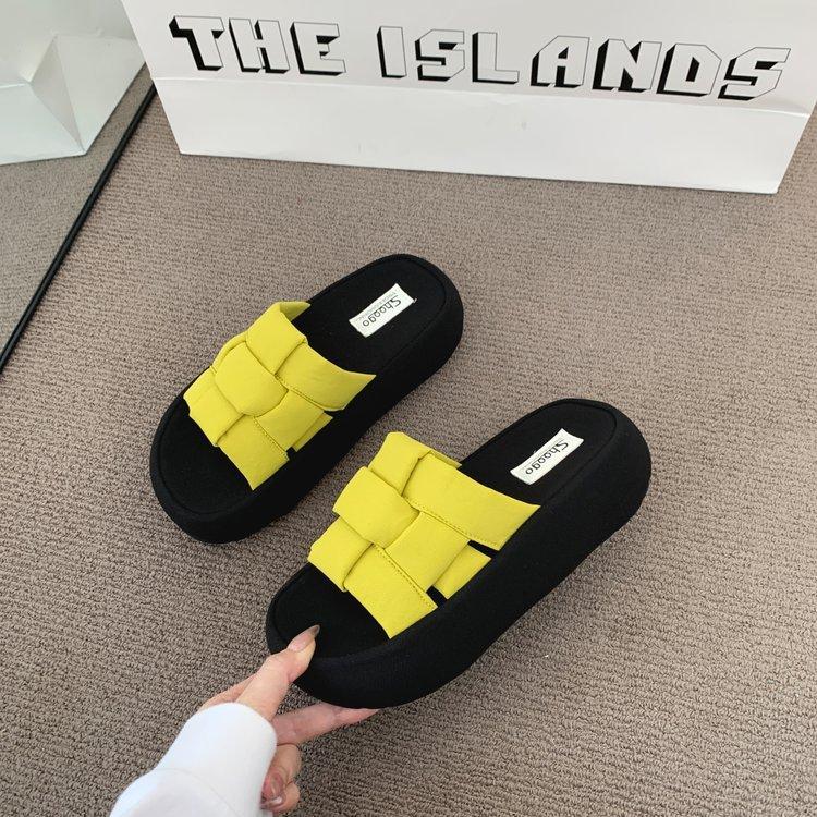 

[youshilai] Thick-soled heightening woven cloth shoes cool slippers ins summer new breathable one-word slippers tide 35