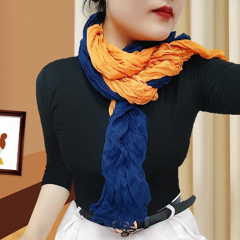 Zweifarbiger geknitterter Seidenschal Stola: Damen Vielseitiges Sommer- & Winter-Modeaccessoire