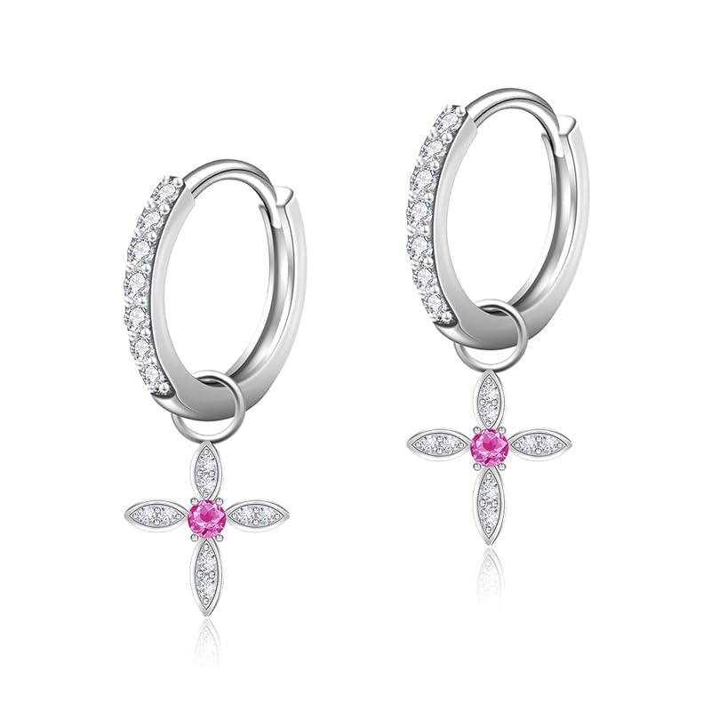

Naniwaai earrings ladies July birthstone hoop sway 2Way flower woman silver Compatible with metal allergies cross adult accessories present birthday
