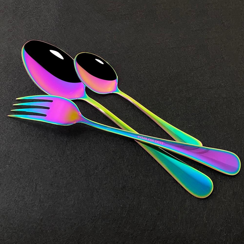 4Pcs Mirror Dinnerware Set Stainless Steel Flatware Cutlery Rainbow Set Kitchen Dinner Spoon Silverware Kitchen Tableware Set