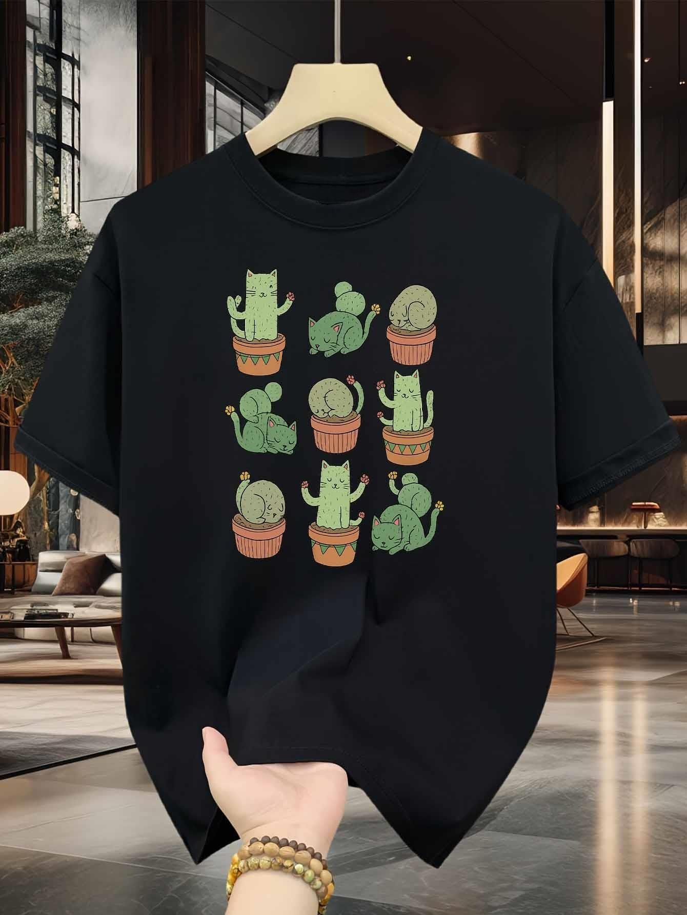Cactus Cat Casual Tshirt Mens and Womens Luxury Brand Top S