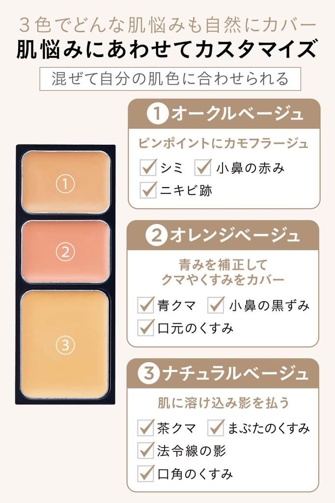 Mineral Concealer Palette #Beige 3.1g (Soap-Removing, Covers Dark Spots, Dark Circles, and Acne Scars, 3-Color Palette)