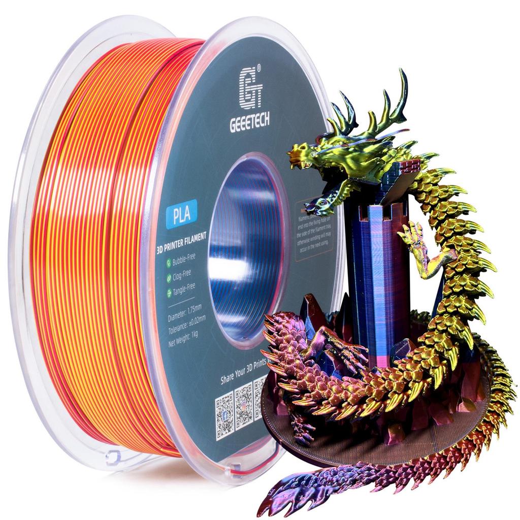 Filamento PLA Multicor com Aspecto de Seda para Impressora 3D (Duas/Três Cores, 1,75mm)