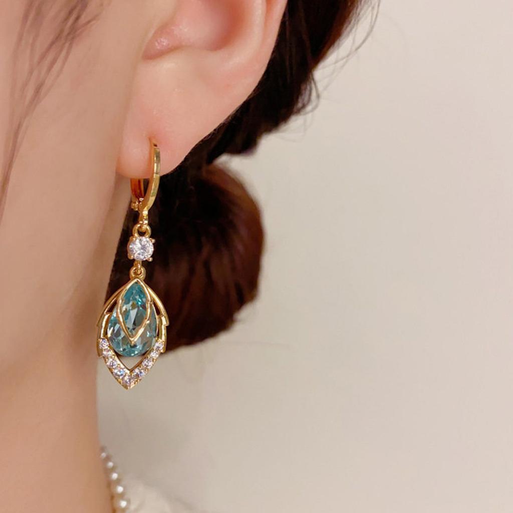 Fashion light luxury blue zircon water drop earrings women's new niche design exquisite temperament high-end versatile earrings
