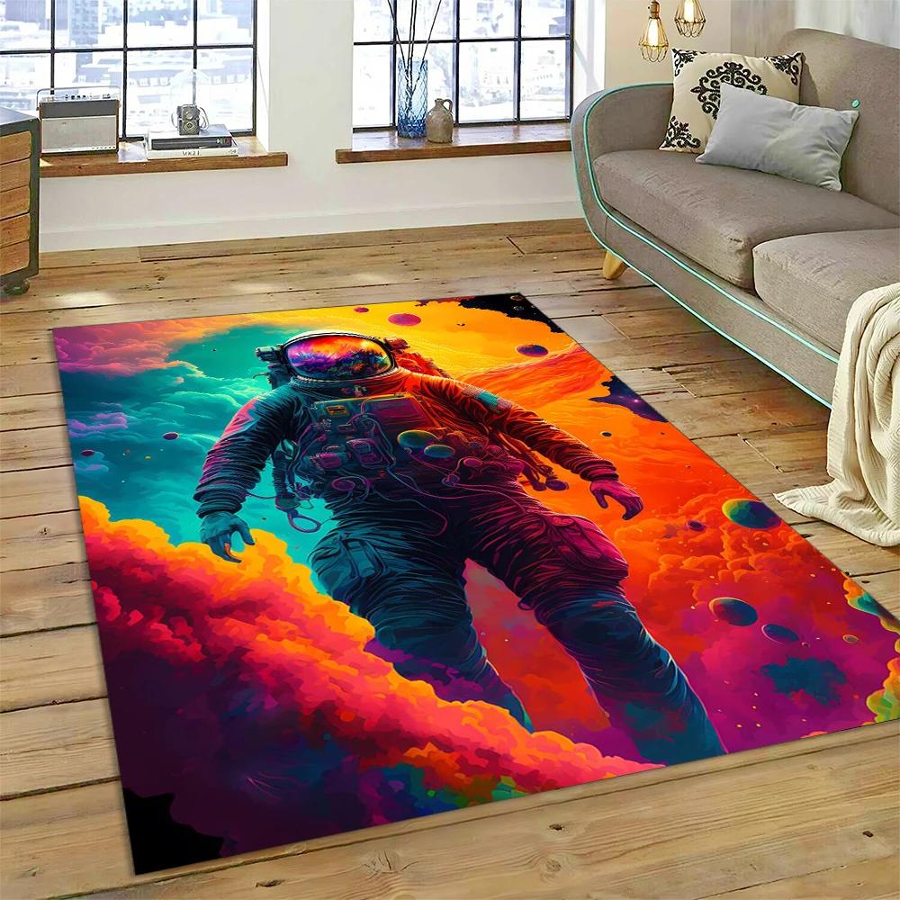 Weltraum Astronaut Universum Raumfahrer Cartoon Teppich Teppich für Zuhause Wohnzimmer Schlafzimmer Sofa Fußmatte Dekor, Kinderbereich Teppich Rutschfest