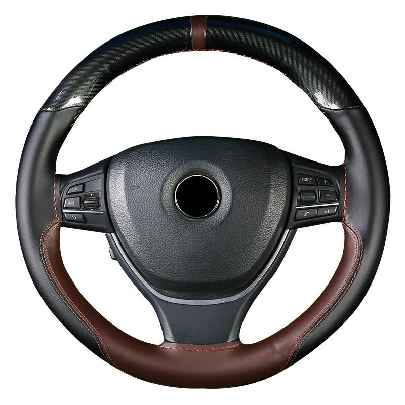 

38cm Crystal Carbon Fiber Car Steering Wheel Cover Non-slip Wear-resistant Leather Hand-sewn Car Interior Accessories
