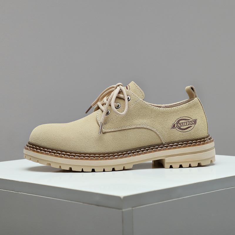 

Мужская обувь весна новая 2025 новая кожа анти-велюр коровья кожа повседневная кожаная обувь низкий верх шнуровка ретро обувь мужчины 44 песочный