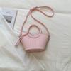 Woven Texture Mini Tote Bag with Round Handle and Detachable Strap