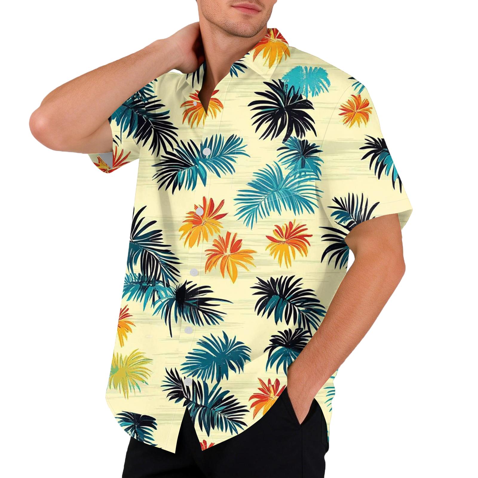 

Гавайский принт - мужская повседневная рубашка с коротким рукавом XL