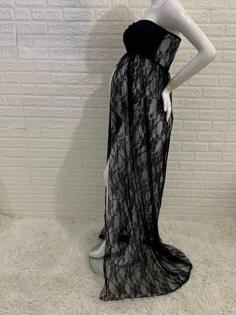 European & American Women's Lace Maternity Strapless Maxi Dress - Photography Sleeveless Long Train (2020 Model)