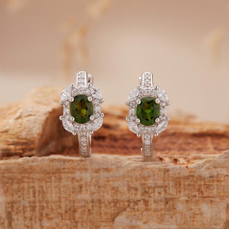 Natural Sapphire Garnet Olivine Topaz Diopside Stud Earrings Women'S Earrings Ear Buckles S925 Sterling Silver