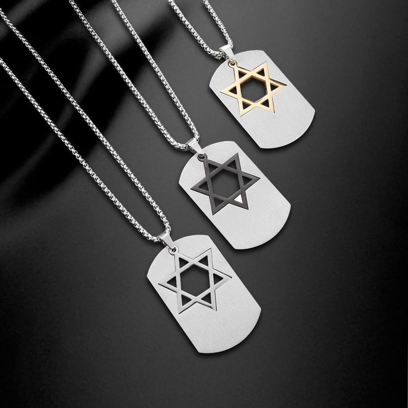 Hot-selling stainless steel hip-hop versatile hexagram army brand pendant personalized couple leisure necklace factory direct sales