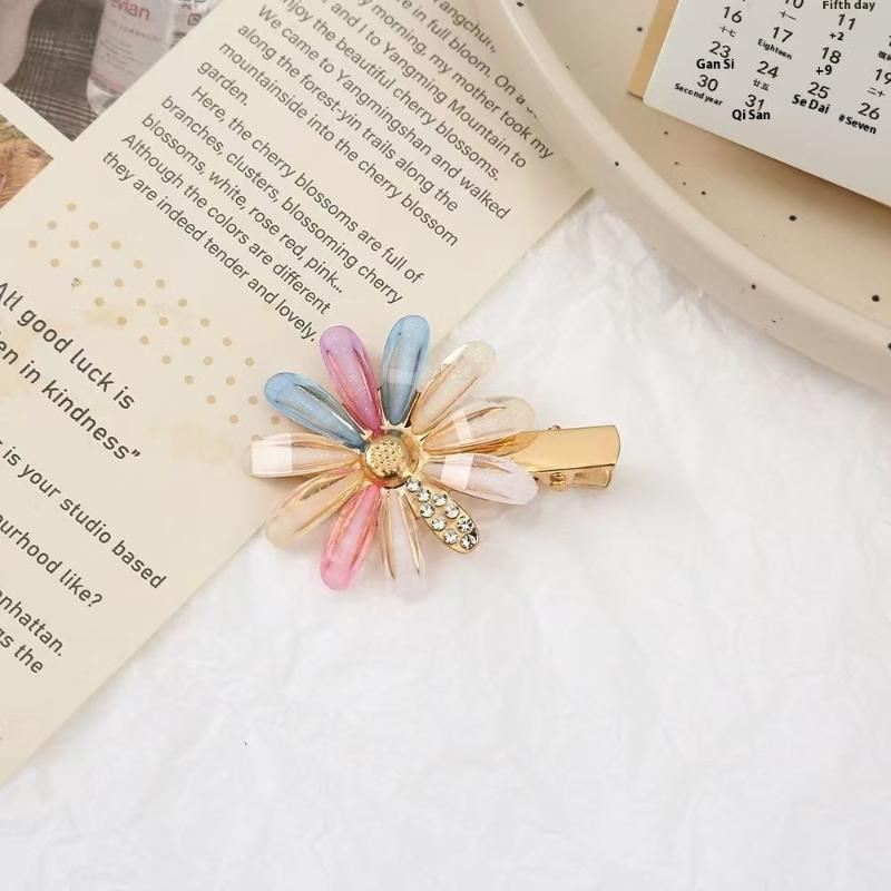 2Pcs Able Diamond Hair Clip Colorful Petal Hair Accessories Women'S Side Duckbill Clip Hair Fringe Stylish Hairpins