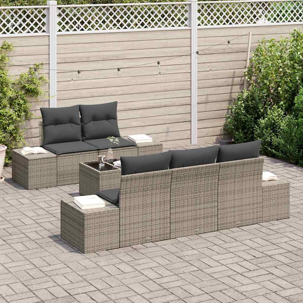 6 Piece Grey Poly Rattan Sofa Set with Cushions