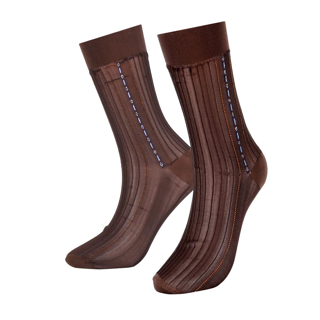 Men'S Silk Socks Nude Color Dress Socks Ultra Thin Nylon Business Socks Summer Cool Round Neck Socks