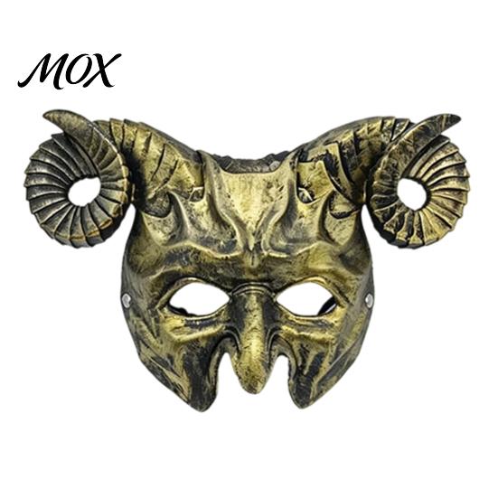 Retro Devil Costume Gothic Goat Head Masque with Horns, Adult Demon Skull Detailed Carvings Masque, Scary Animal Cosplay for Halloween Party,