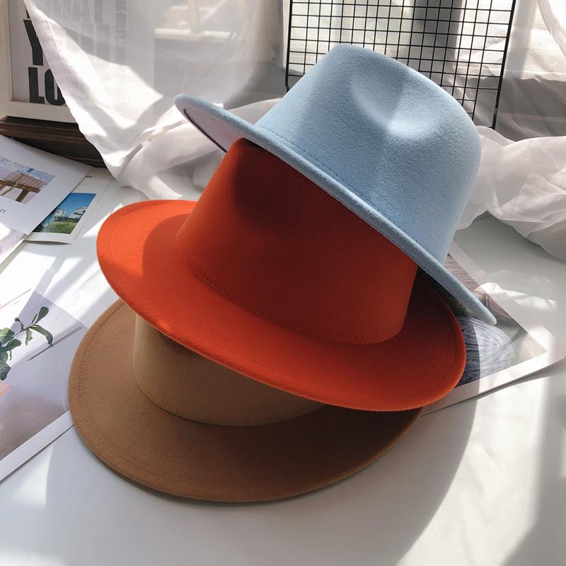 New autumn and winter woolen hats for men and women, couple's hats, wide-brimmed straight-edge hats, fashionable and versatile jazz hats