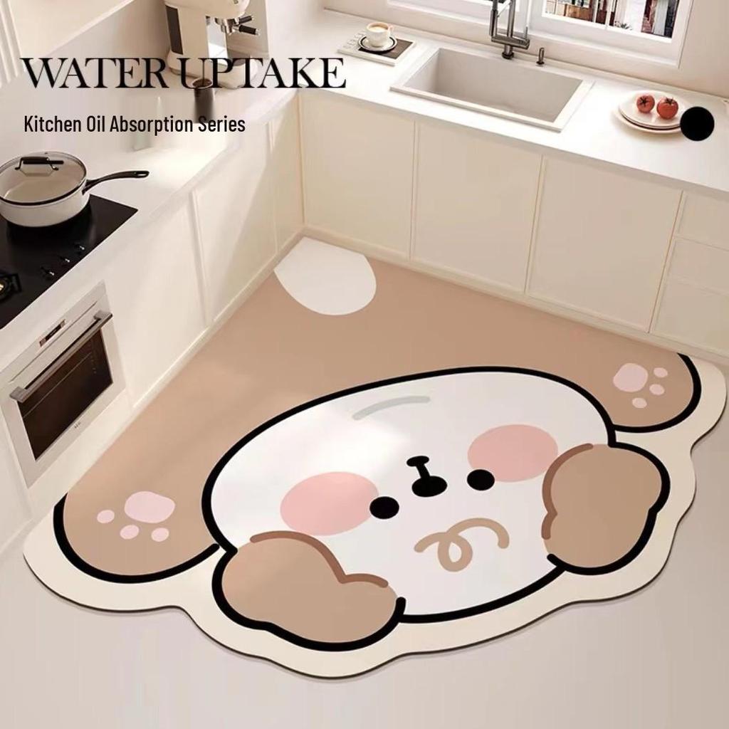 Cartoon Non-Slip Water-Absorbing Floor Mat for Kitchen, Bathroom, and Toilet - Easy Clean, Stain & Wear Resistant.