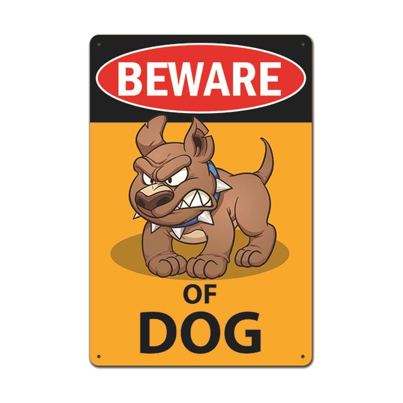 Dog Metal Tin Signs Vintage Poster Beware of Dog Retro Tin Plates Wall Stickers for Garden Family House Door Decoration