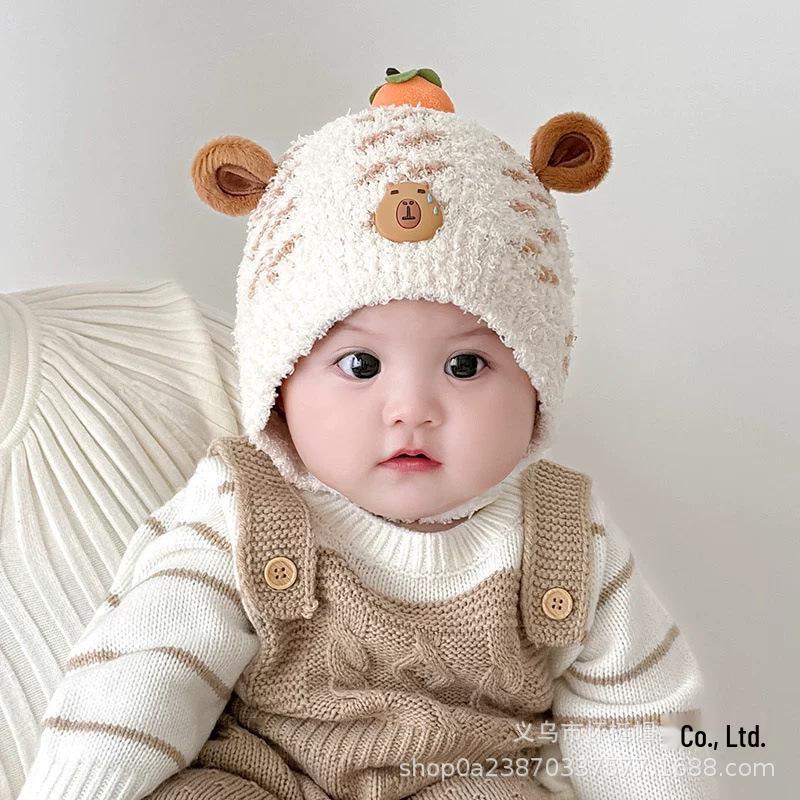 

Adorable Knitted Baby Hat for Autumn & Winter: Thick, Warm, Ear-Protecting Design for Boys & Girls Pink Cap with Orange Top