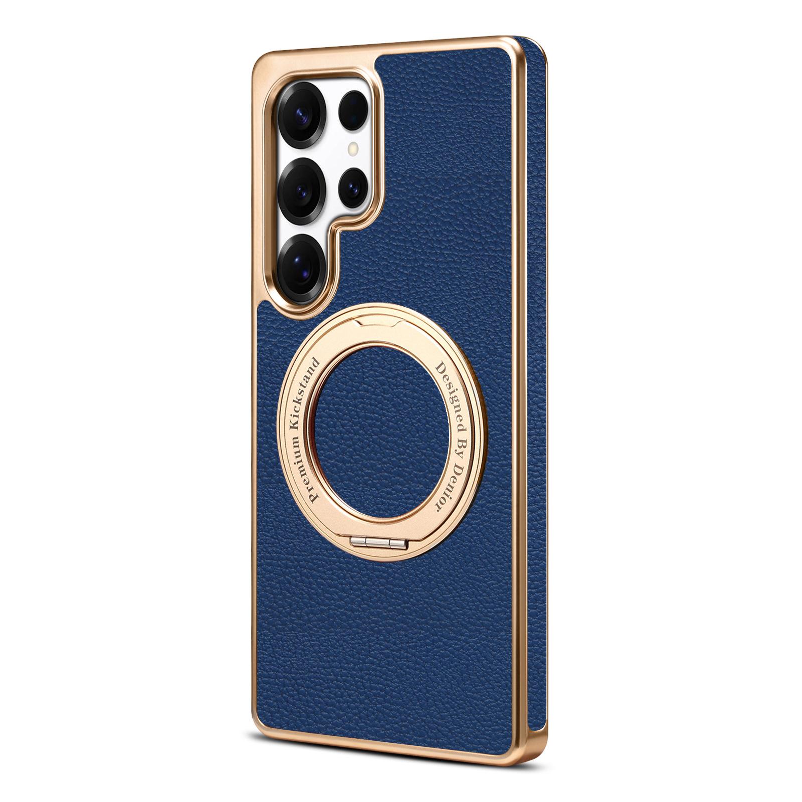 

Plating Phone Case for Samsung Galaxy S26 Ultra S25 Plus S24 S23 Magnetic Invisible Bracket Ring Lichee Pattern Leather Cover Galaxy S23 Ultra синій