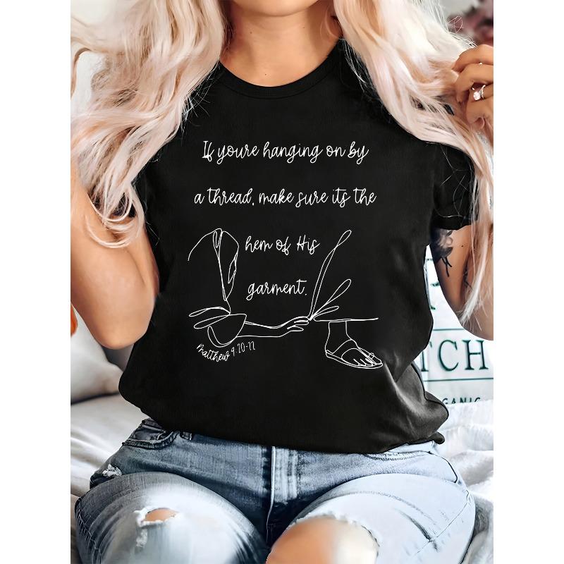 

Women s Fashion Printed T-shirt with Religious Line Art, Casual Short Sleeve Plus Size,Crew Neck, Pullover Style, Suitable for All Seasons S чёрный