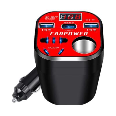 Mini chargeur de voiture, port de charge rapide, multifonction, type tasse, onduleur 12 V/24 V à 220 V, type C, charge rapide, 3 ports USB
