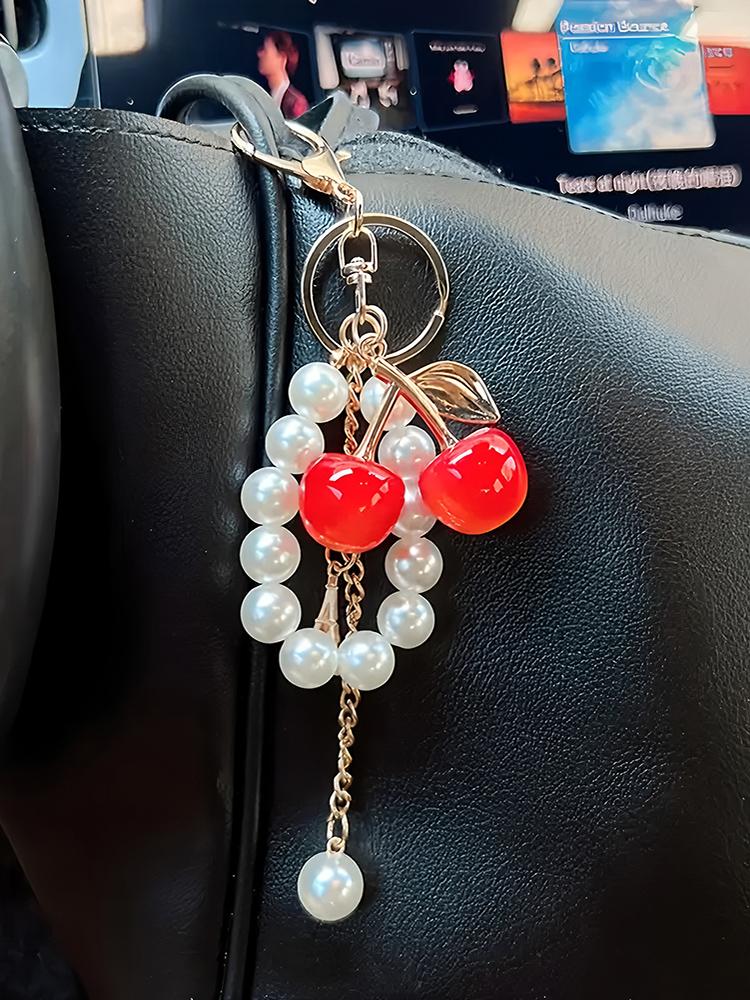 Simulated Cherry Pearl Beads Key Chain Exquisite High-end Bag Pendant Accessory Mother's Day Holiday Gift