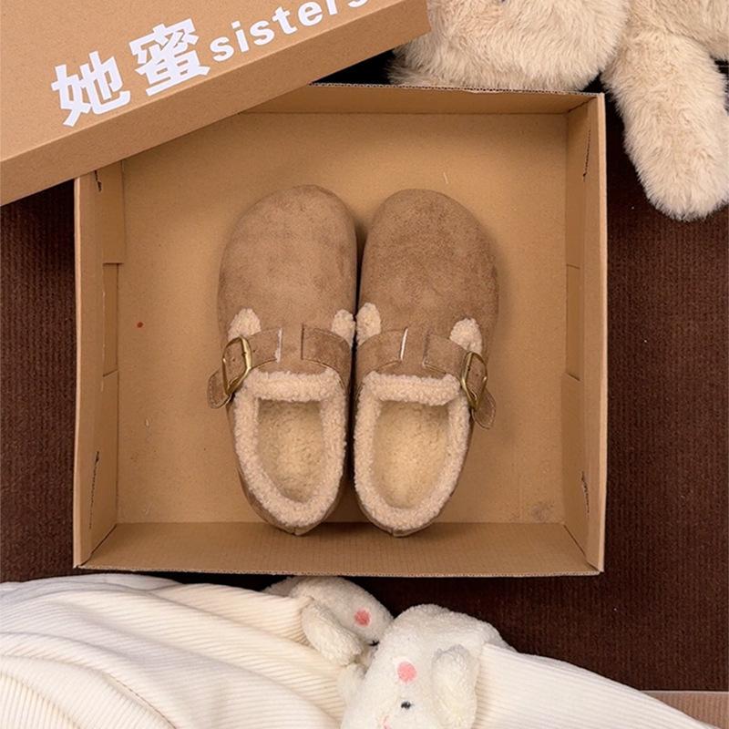 2025 Winter Korean Version Inner Height Increase Mary Jane Woolen Fabric Autumn Wool Shoes Feel Fleece Single Shoes Women's Shoes French Shoes