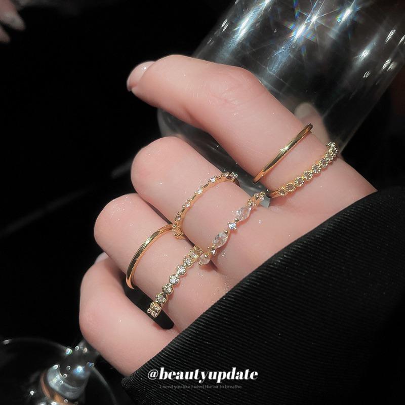 Zircon Geometric Round Ring Six-piece Set French Court Style Versatile Index Finger Ring Light Luxury High Sense Ring