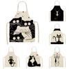 Black and White Cat Cartoon Linen Apron, Sleeveless Neck Hanging for Home Cooking, Anti-fouling Cooking Waist Children's Bib