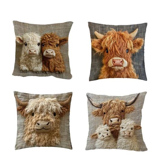Highland Cow Pillow Cover Cute Cow Pattern Pillowcase with Hidden Zipper Home Decor Throw Pillow Case for Farmhouse Living Room Bedroom Sofa