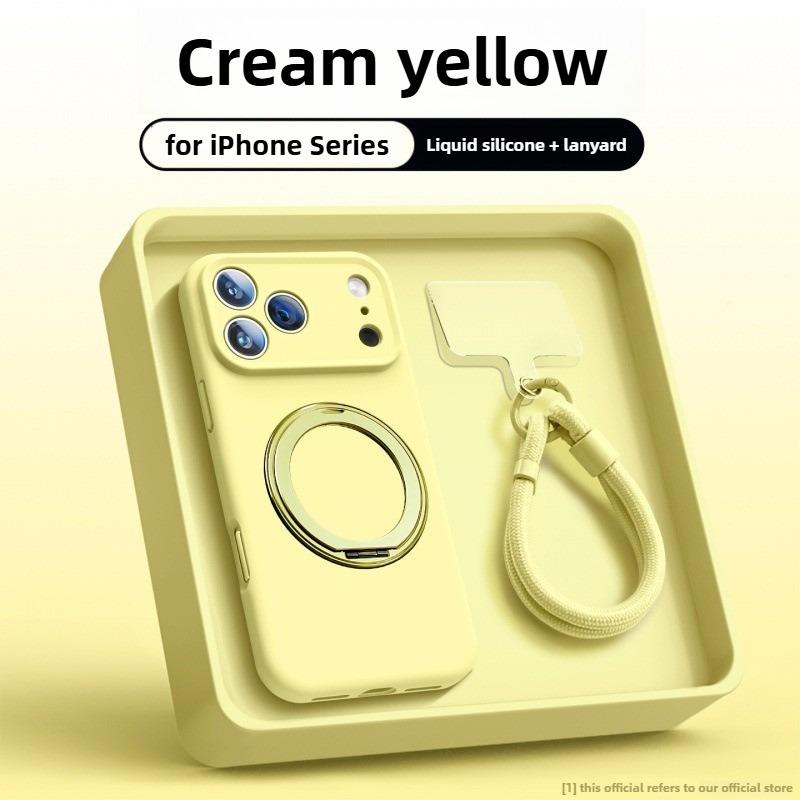 Liquid Silicone Folding Stand Case For iPhone 17 Air 16 15 14 13 12 Pro Max 16 Plus 17Pro For Magsafe Magnetic Strap Soft Cover
