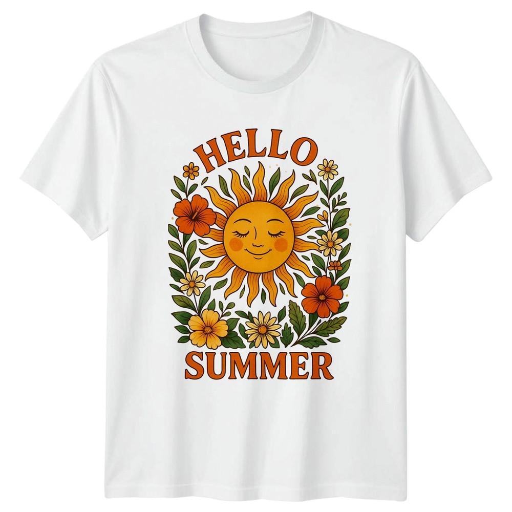 Hello Summer TShirt Retro Groovy Seasonal Summer Vacation Gift For Him And Her S