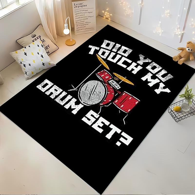 "Did You Touch My Drum Set? Black Carpet with Red Drum Design" Suitable for use as an anti-slip for living room bedroom sofas