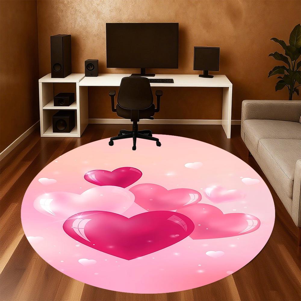 1pc love hearts Round Chair mat office Area Rug - Non-Slip, Floor Mat for Office, Bedroom, and Indoor Decor p127131
