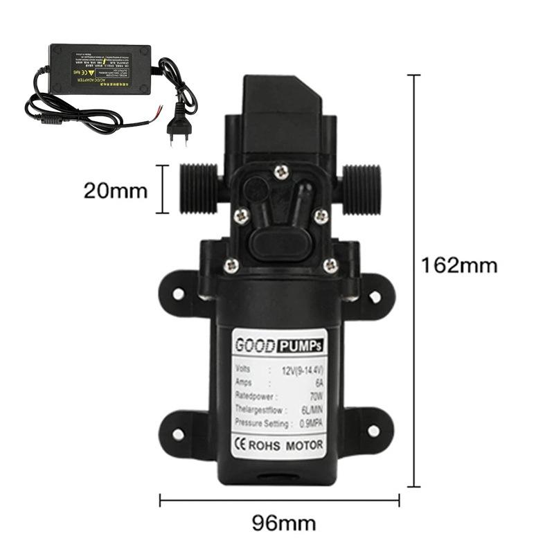 12V High-Pressure Self-Priming Diaphragm Water Pump, 130PSI, 6L/Min, Automatic Flow Switch, Safe and Compact Design