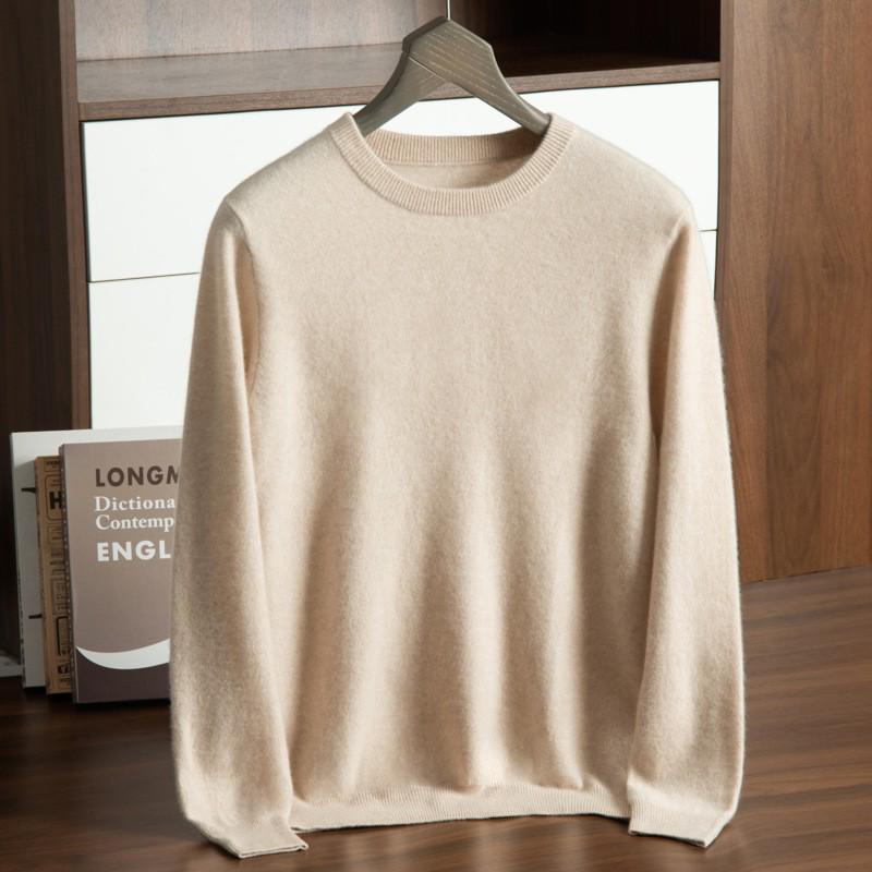 Men's 2024 Autumn/Winter Cashmere Crew Neck Loose Fit Sweater - Warm Business Casual Knit Base Layer