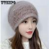 WTEMPO Retro Vintage Solid Winter New Double-layer Knitted Hollow Flower Squirrel Velvet Warm Small Crimping Stack Ear Protector Bag Head Women's Hat
