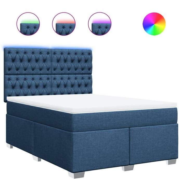 VidaXL Slat Bed Base with Mattress Blue 140x200 Cm Fabric 3292824