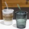 400ml Iced Coffee Mugs Glass Mug Coffee Cup With Lid and Straw Stripe Cups Drinking Glasses for Juice Milk Tea Cups Drinkware