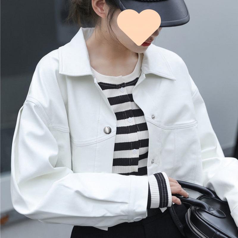 Women's Retro Loose-Fit Leather Motorcycle Jacket - Short Style 2025 for Spring & Autumn, Korean Version