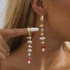 Plated Gold Stylish Geometric Faux Pearl Mushroom Earrings For Women Fall 2023