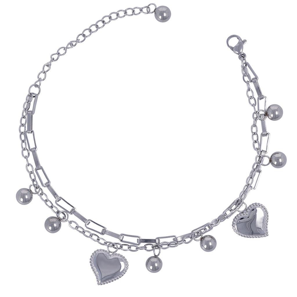 Les Trésors De Lily [R7426] - Bracelet Acier 'Love' argenté - 2 rangs- 17x15 mm