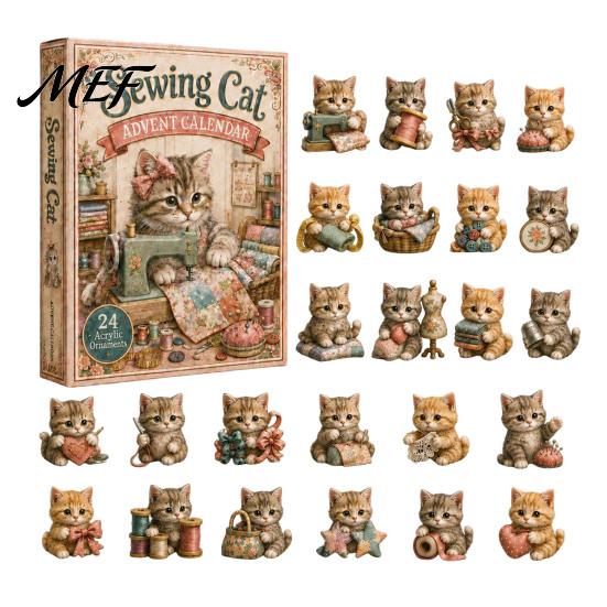 Festive Room Decor Christmas Cat Advent Calendar, 24 Day Countdown with Cute Ornaments, 2D Acrylic Kitty Holiday Decorations, Gift for