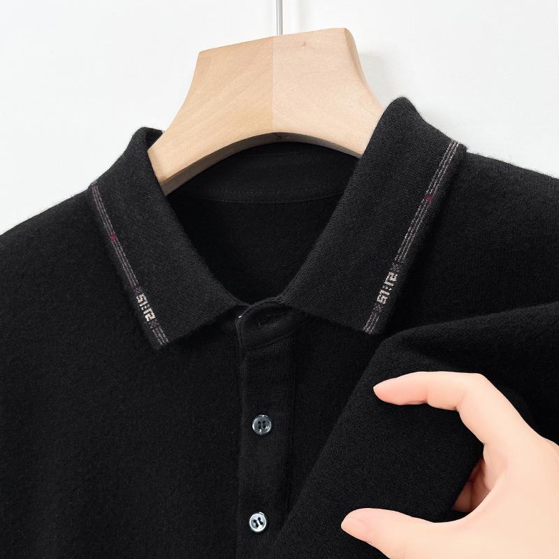 

2025 Autumn/Winter Men s Wool Lapel Knit Sweater - Thick, Warm, Plain Design for Young & Middle-Aged. XL/115 чорний