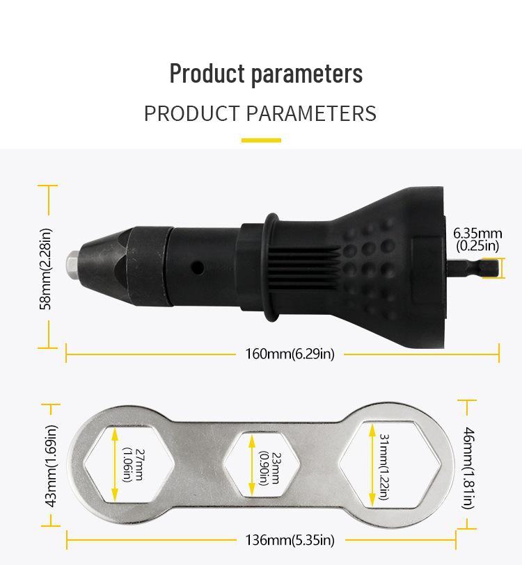 Electric Rivet Gun Adapter with Nut Gun and Riveting Mandrel for Drills