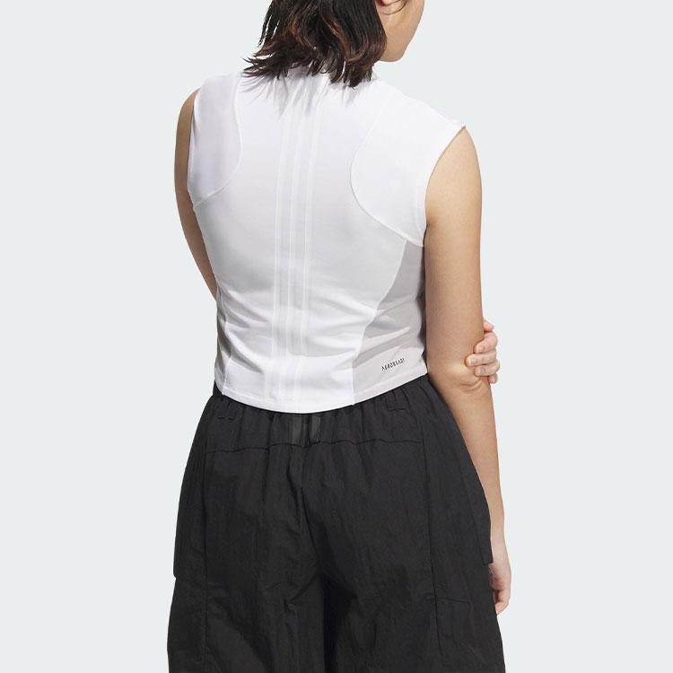 Adidas Sleeveless Zip-Up T-Shirt Striped Quick-Dry Sports Casual Women Tops White JJ1593