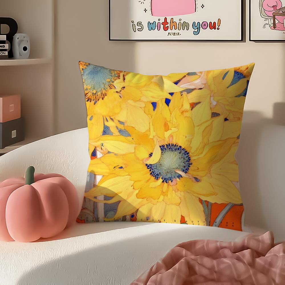 sunflower Cushion Cover Pillowcase Short Plush Invisible zipper Room Sofa Cushion Cover
