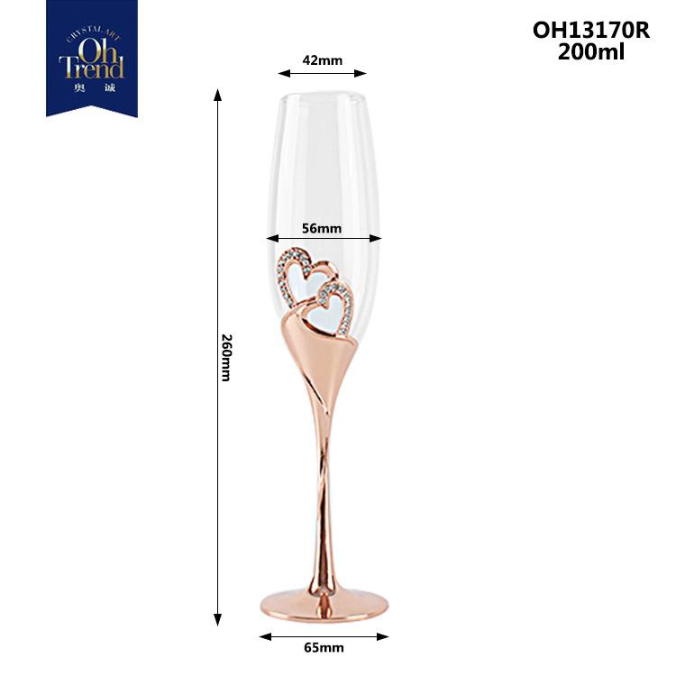 Rose gold champagne glass high-footed set glass wedding gift to the  heart-shaped diamond crystal glass red wine
